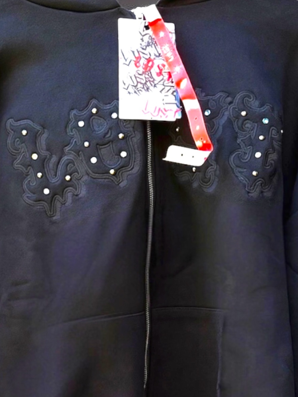 Lost Intricacy LOST Applique Rhinestone Zip-Up Hoodie - Washed Black Xl - Picture 15 of 16